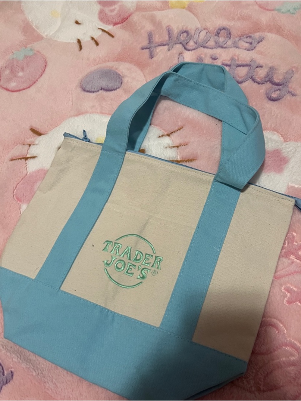 Trader Joe's Mini Blue Canvas Tote Bag